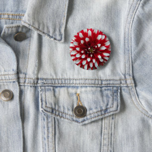 Badge Rond 5 Cm Fleur de dahlia rouge et blanc