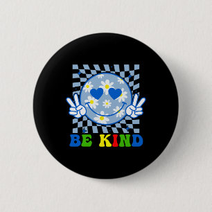 Badge Rond 5 Cm Fleur de gentillesse Groovy Sourire visage Autisme