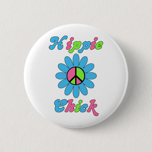 Badge Rond 5 Cm Fleur de la paix Hippie Retro (Devant)