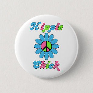 Badge Rond 5 Cm Fleur de la paix rétro-hippie