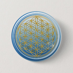 Badge Rond 5 Cm Fleur de la vie / Blume des Lebens - bleu or