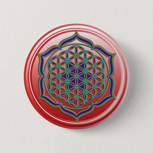 Badge Rond 5 Cm Fleur de la vie / Blume des Lebens - Lotus Contour (Devant)
