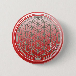 Badge Rond 5 Cm Fleur de la vie / Blume des Lebens - Rouge ARGENT