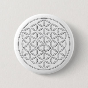 Badge Rond 5 Cm Fleur de la vie / Blume des Lebens - timbre blanc