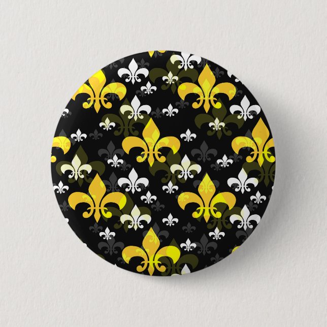 Badge Rond 5 Cm Fleur De Lis Blanc Jaune (Devant)