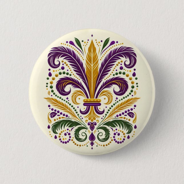Badge Rond 5 Cm Fleur de lis jaune et vert violet (Devant)