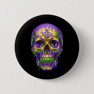 Badge Rond 5 Cm Fleur De Lis Mardi Gras Crânes Hommes Femmes Fille