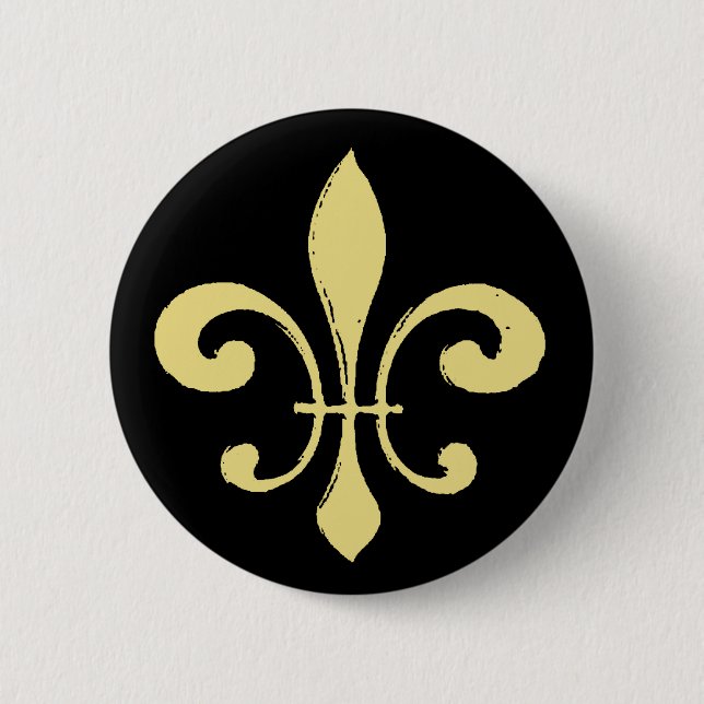 Badge Rond 5 Cm Fleur De Lis, Noir et Or (Devant)