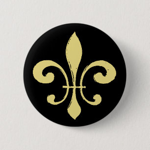 Badge Rond 5 Cm Fleur De Lis, noir et or