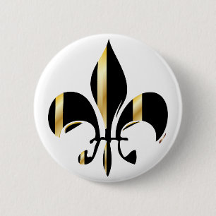 Badge Rond 5 Cm Fleur de Lis noir et or