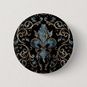 Badge Rond 5 Cm Fleur de lis ornement Abalone Shell et Or