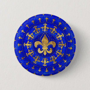 Badge Rond 5 Cm Fleur de lis ornement Lapis Lazuli et Or