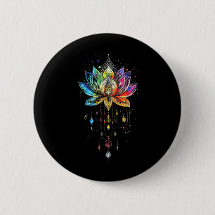 Badge Rond 5 Cm Fleur de Lotus Arc-en-ciel Bohème Yoga Fleur de Lo