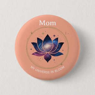 Badge Rond 5 Cm Fleur de Lotus Cosmique Maman en Fleur