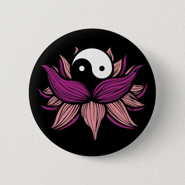 Badge Rond 5 Cm Fleur de Lotus et Yin Yang (Devant)