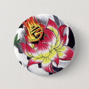 Badge Rond 5 Cm Fleur de Lotus japonais style tatouage