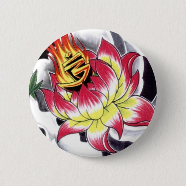 Badge Rond 5 Cm Fleur de Lotus japonais style tatouage (Devant)