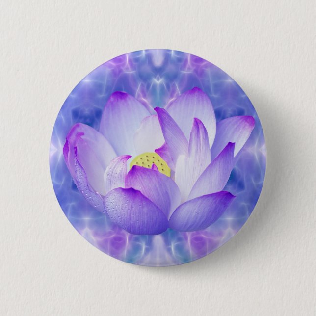 Badge Rond 5 Cm Fleur de lotus pourpre et cristaux fractaux (Devant)