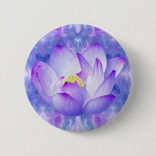 Badge Rond 5 Cm Fleur de lotus pourpre et cristaux fractaux