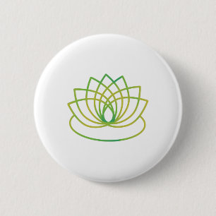 Badge Rond 5 Cm Fleur de lotus vert et jaune