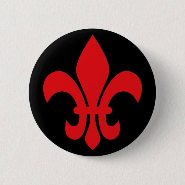 Badge Rond 5 Cm Fleur de Lys rouge (Devant)