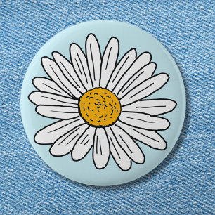 Badge Rond 5 Cm Fleur de marguerite blanche Art doodle floral