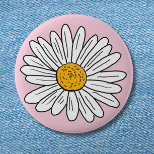 Badge Rond 5 Cm Fleur de marguerite blanche Art floral doodle