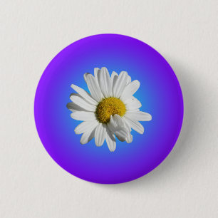 Badge Rond 5 Cm Fleur de marguerite blanche dégradé floral bleu vi