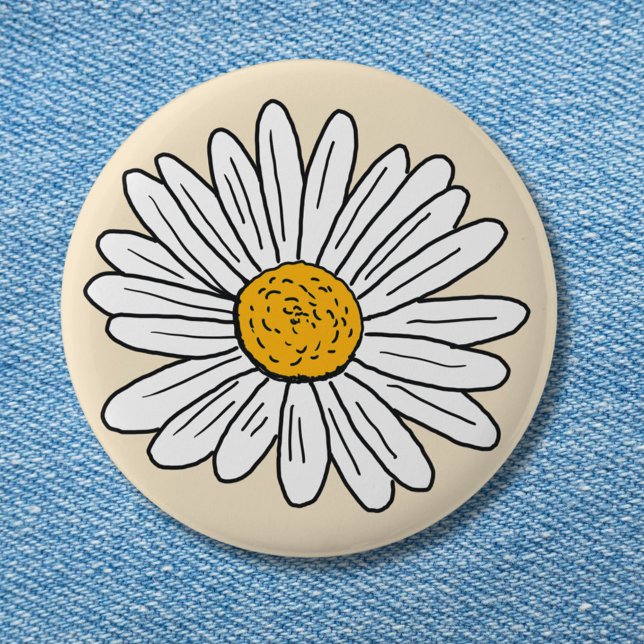 Badge Rond 5 Cm Fleur de marguerite blanche monogrammée (in situ)