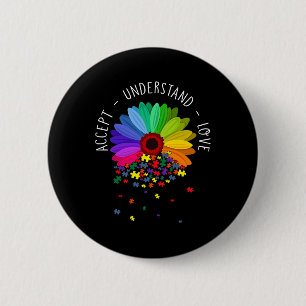Badge Rond 5 Cm Fleur de marguerite de sensibilisation à l'autisme