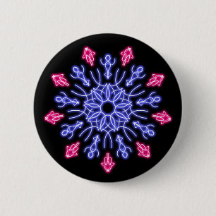 Badge Rond 5 Cm Fleur de néon bleu et rouge