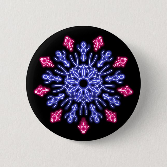 Badge Rond 5 Cm Fleur de néon bleu et rouge (Devant)