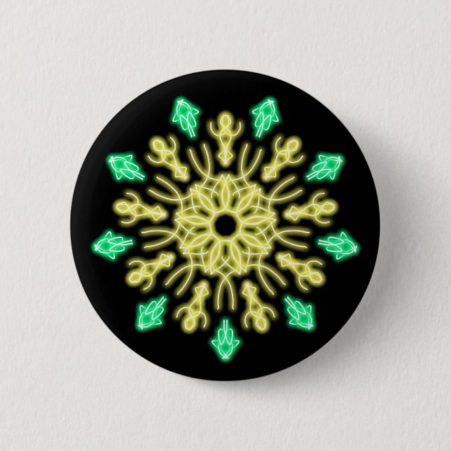 Badge Rond 5 Cm Fleur de néon jaune et vert (Devant)