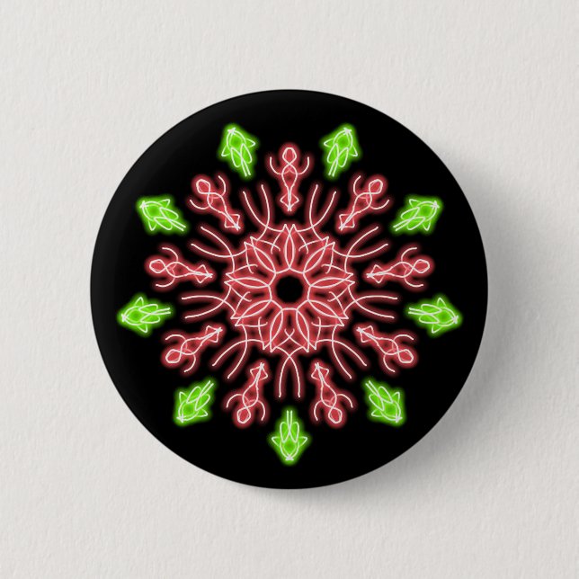 Badge Rond 5 Cm Fleur de néon rouge et vert (Devant)