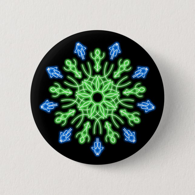 Badge Rond 5 Cm Fleur de néon vert et bleu (Devant)