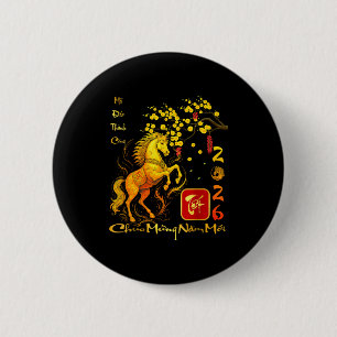 Badge Rond 5 Cm Fleur de pêcher Nouvel An lunaire vietnamien Cheva
