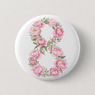 Badge Rond 5 Cm Fleur de pivoine pour la Journée internationale de