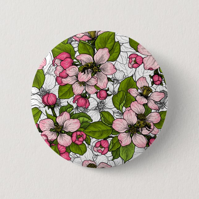 Badge Rond 5 Cm Fleur de pomme sur blanc (Devant)