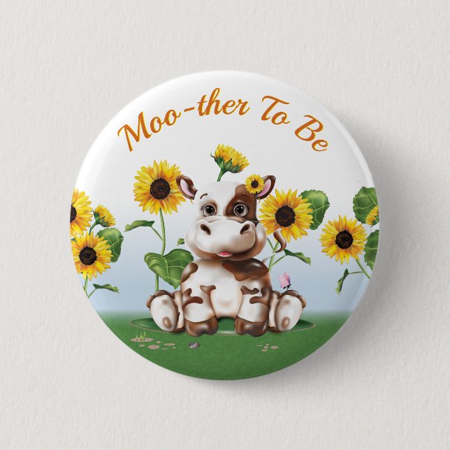 Badge Rond 5 Cm Fleur de soleil de vache mère d'être bébé fille (Devant)