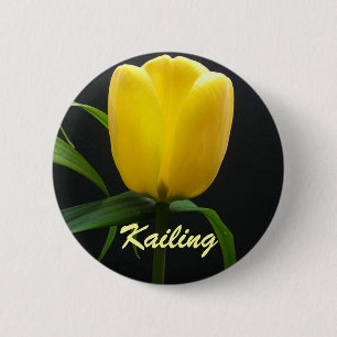 Badge Rond 5 Cm Fleur de tulipe jaune unique
