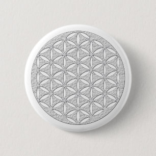Badge Rond 5 Cm Fleur de Vie / Blume des Lebens - blanc poinçonné