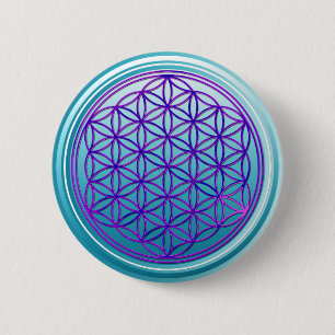Badge Rond 5 Cm Fleur de vie / Blume des Lebens - cyan bleu rose