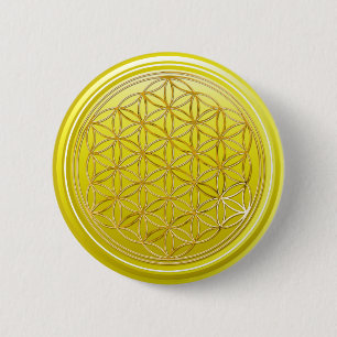 Badge Rond 5 Cm Fleur de vie / Blume des Lebens - Jaune d'or