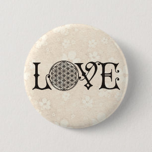 Badge Rond 5 Cm Fleur de vie - LOVE lettrage tatouage noir
