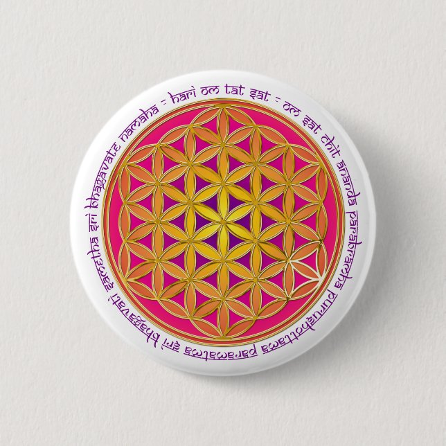 Badge Rond 5 Cm Fleur De Vie / Mantra Moola (Devant)