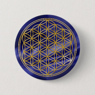 Badge Rond 5 Cm Fleur De Vie   or, petit