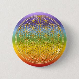 Badge Rond 5 Cm Fleur De Vie   or, petit