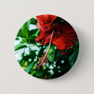 Badge Rond 5 Cm Fleur d'Hibiscus rouge