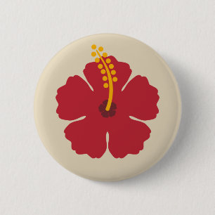 Badge Rond 5 Cm Fleur d'Hibiscus rouge