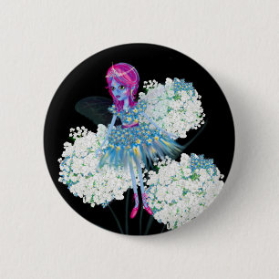 Badge Rond 5 Cm Fleur Fairy Art par LeahG bleu rose noir blanc
